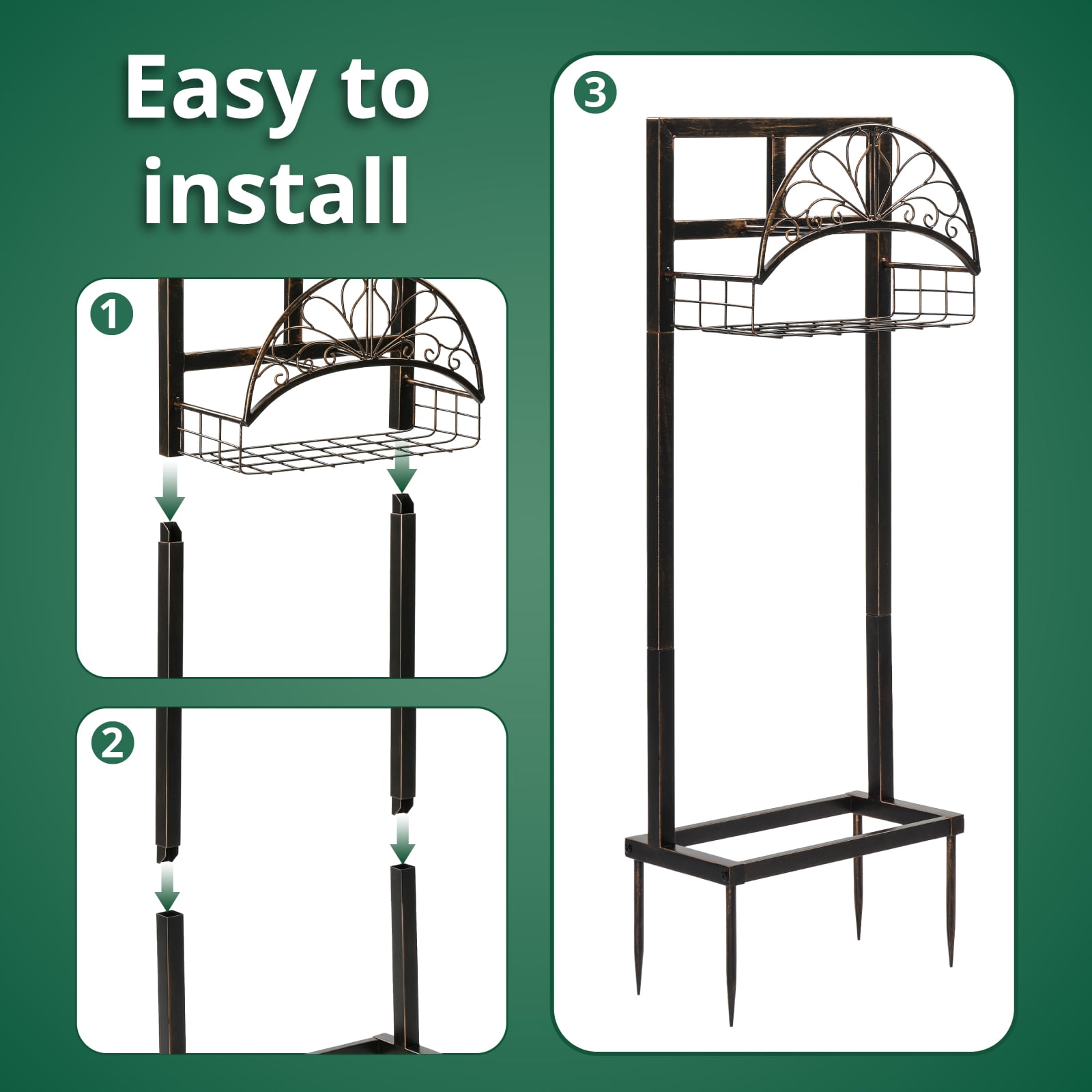 Heavy-Duty Freestanding Garden Hose Holder with Storage Basket