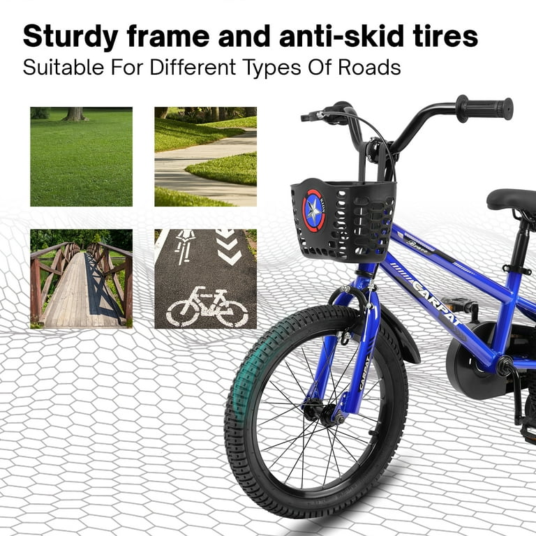 14 Inch Kids Bike for Boys Kids Bike With Training Wheels and Basket Blue