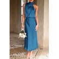 thumbnail image 3 of Vestido PRETTYGARDEN 2025 Verano Satén Sin Mangas Azul Marino Talle S, 3 of 7