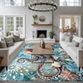 thumbnail image 3 of 5'x8' Area Rugs, Coastal Octopus Indoor Outdoor Area Rug for Living Room Bedroom, Vintage Teal Nautical Beach Botanical Washable Bathroom Rugs Kitchen Floor Carpet Mats Home Decor Aesthetic, 3 of 8