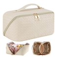thumbnail image 1 of Cosmetiquera de Viaje de Gran Capacidad - Bolsa de Maquillaje de Cuero PU Impermeable con Asa y Separadores, Bolsa Organizadora de Cosmeticos, Neceser de Viaje para Mujer Portátil, 1 of 8