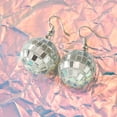 thumbnail image 4 of Pendientes de bola de discoteca de plata de los años 80, pendientes de bola de discoteca punk, pendientes de joyería para mujeres y niñas, accesorios de disfraces de fiesta temática disco retro, 4 of 5