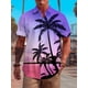 thumbnail image 3 of Camisa estampada para hombre con estampado morado de Hawaii para fiesta en la playa, camisa hawaiana de verano con botones y manga corta, estilo callejero, palmeras, 3 of 4