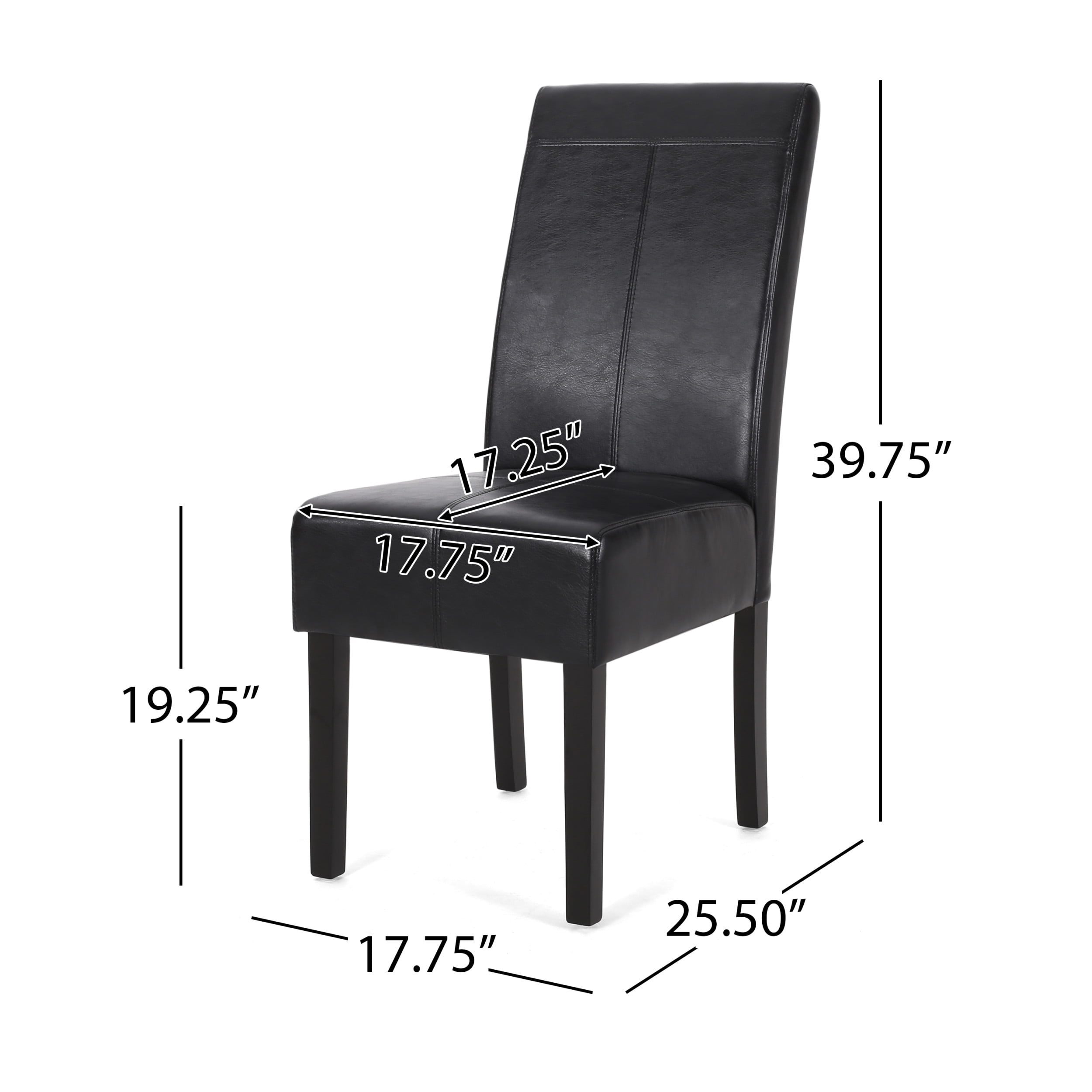 Noble House Braydon Faux Leather Upholstered T-Stitch Dining Chairs, Set of 2, Midnight Black and Espresso