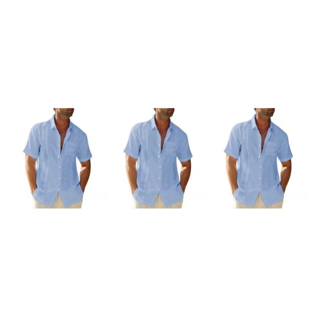 Camisa de hombre Sonducket Casual manga corta reemplazo botón abajo Color sólido moda citas Azul claro M Type1 NO1