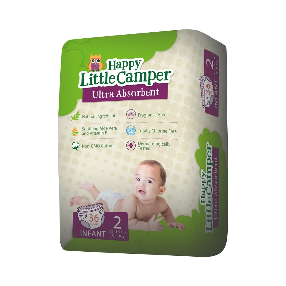 Happy Little Camper Natural Diapers, Size 2, 36 Diapers
