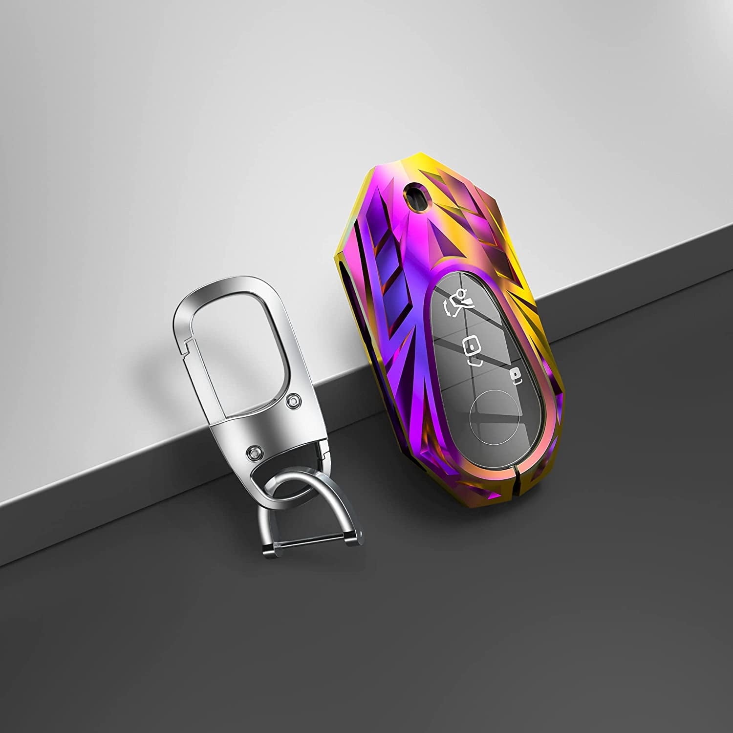 Compatible Key Fob Cover for Jeep Grand Cherokee Dodge Charger Challenger Durango Journey Dart Chrysler 300 Key Case Holder Protector Metal Keychain