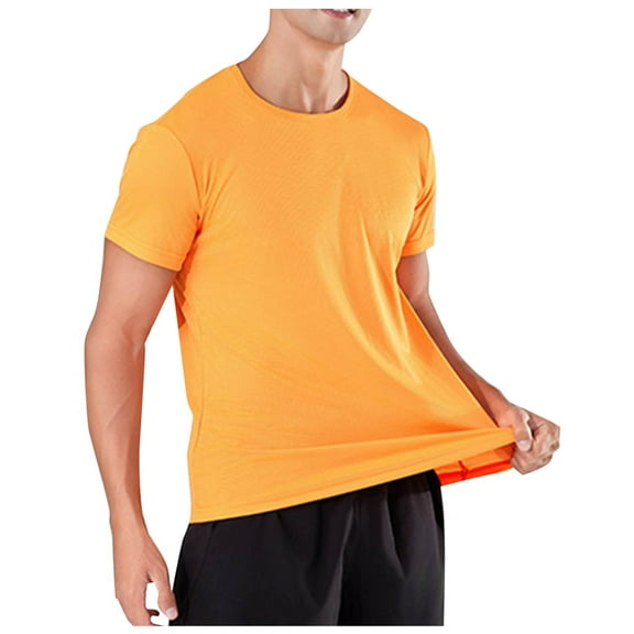Mens Shirts Under $10 Athletic T-Shirts for Men Solid Color Lightweight Workout Tops Short Sleeve Running Shirt Performance Activewear Orange M