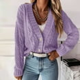 thumbnail image 2 of Lovskoo Cropped Cardigan Sweaters for Women Open Front Fall Trendy V- Neck Long Sleeve Button Down Casual Blouse Knit Tops Purple, 2 of 5