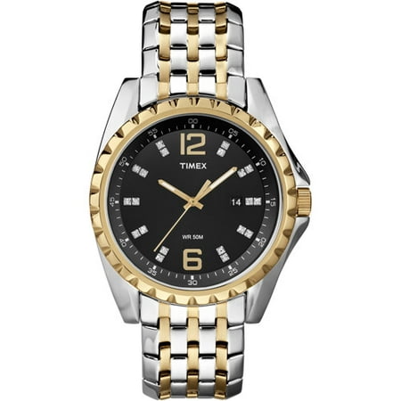 Timex Men's Crystal Accent Black Dial Watch, Two-Tone Stainless Steel Bracelet