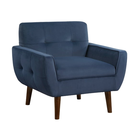 Roa Accent Armchair- Navy Blue Velvet- Tufted Back w Tapered Legs