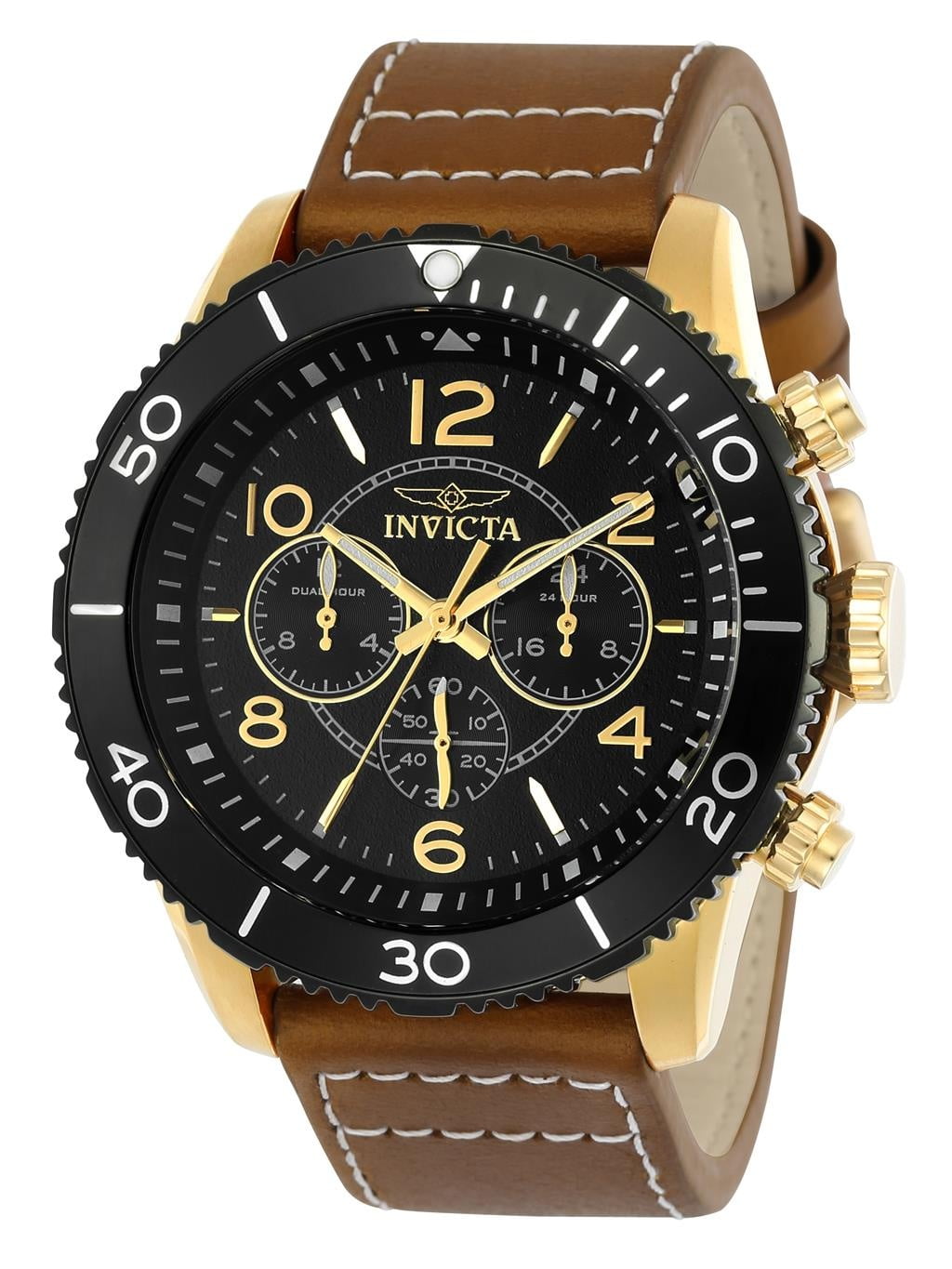 Invicta - Invicta Men's Aviator Brown Leather Band Steel Case Quartz ...