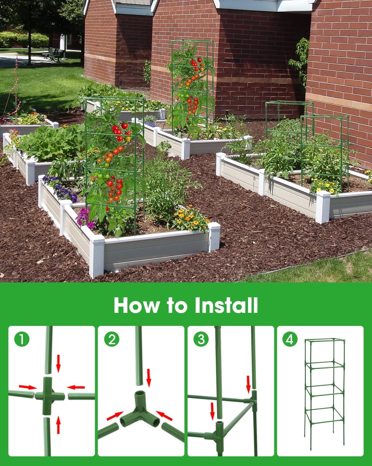 Square Tomato Cages Heavy Duty Plant Support Stake Tower for Garden Climbing Plants Tomato Cucumber Vegetables
