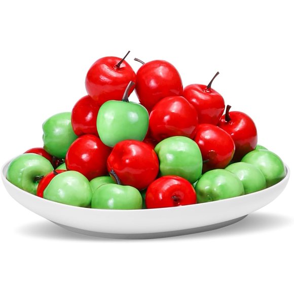 shiyou-40 Pieces Artificial Apples Fake Fruits Apples Lifelike Simulation Decorative Realistic Red Green Apples for Home Kitchen Table Fruit Bowl Basket Christmas Tree Decorations Photography Props
