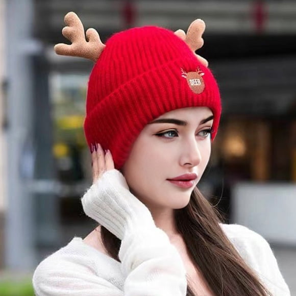 Red Christmas Reindeer Knitted Hat Suitable For Children And Adults Christmas Hats Warm And Interesting Christmas Hats Suitable For Christmas Holiday Parties