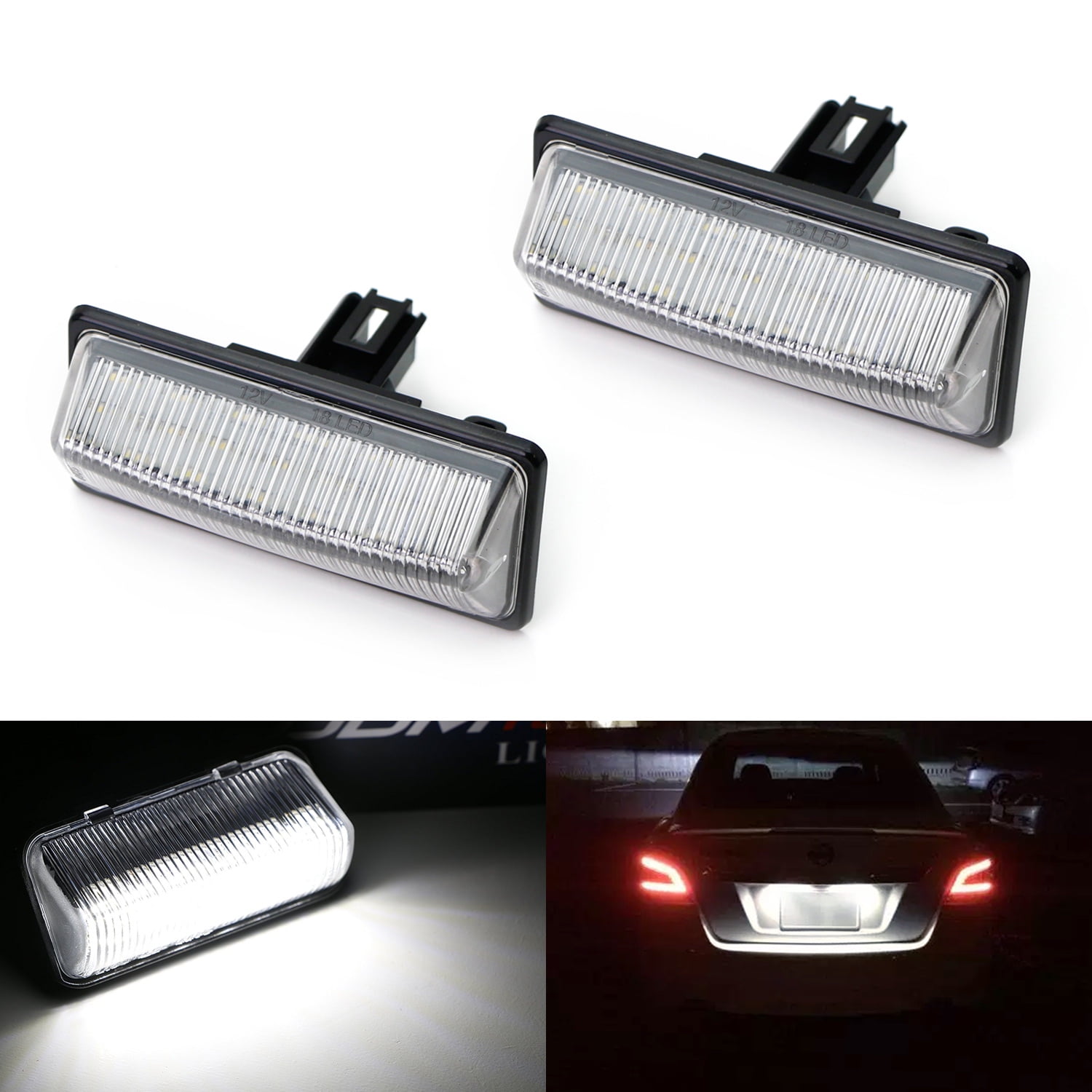 iJDMTOY (2) Xenon White OEM-Replace 18-SMD 3W LED License Plate Lights Assembly For Nissan 2011 Infiniti Qx56 License Plate Bulb Replacement