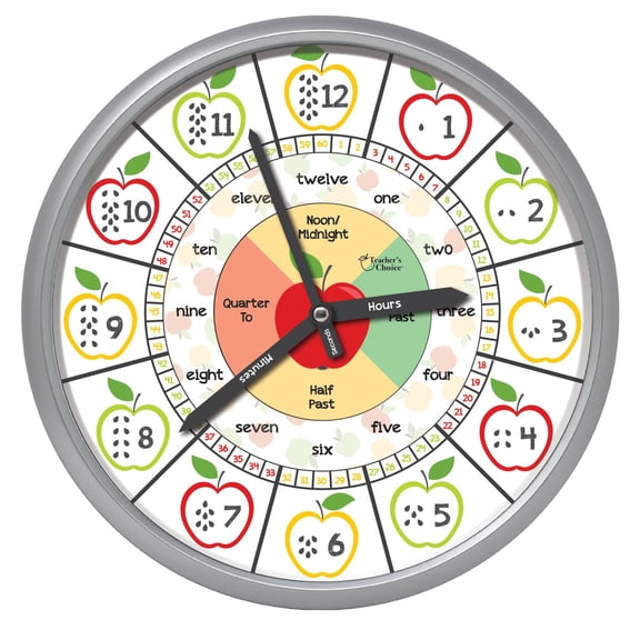 Teacher's Choice Educational Wall Clock,  Silver