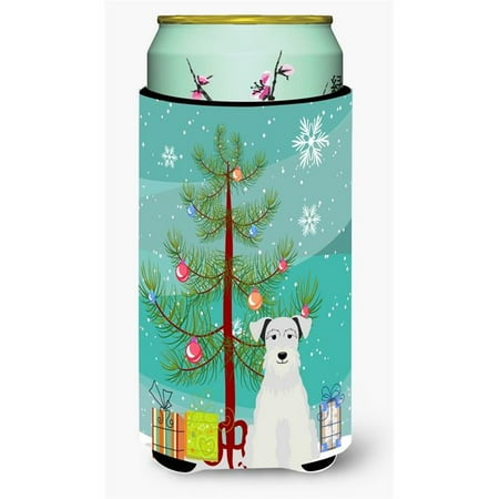 

Merry Christmas Tree Miniature Schanuzer White Tall Boy Beverage Insulator Hugger