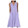 thumbnail image 2 of YMNXA Summer Dresses For Women Sleeveless V Neck Solid Color Comfortable Loose Fit Flowy Dress With Pockets For Casual Daily Wear,Light Purple,Xl, 2 of 5