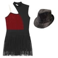 thumbnail image 6 of YONGHS Womens Sleeveless Latin Jazz Dance Leotard Tuxedo Bodysuit Dress With Hat Burgundy XL, 6 of 7