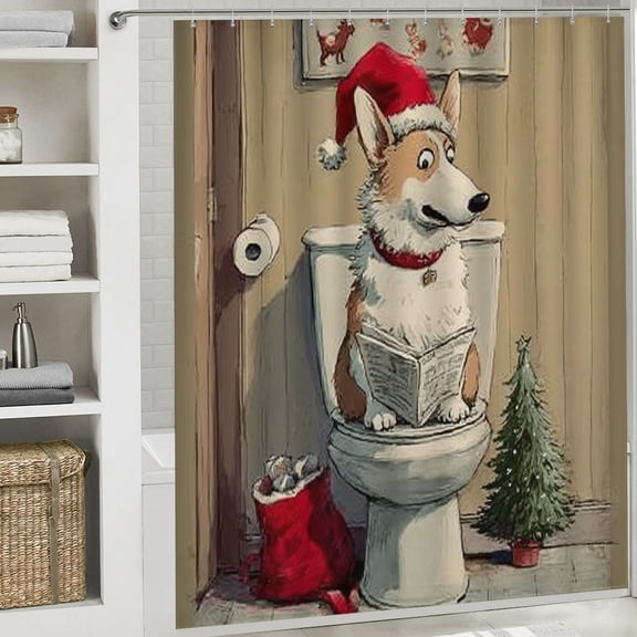 RKSupls Christmas Shower Curtain, Dog Bathroom Shower Curtain with Hooks for Christmas Home Bathroom Decor Washable Curtains, 72x72 in