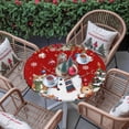 thumbnail image 4 of Round Table Cloth with Elastic Fitted Edged, Xmas Tree Snowman Poinsettia Flower Waterproof Tablecloth for 36"-44" Tables Winter Snowflakes on Red Wipeable Indoor Table Cover for Kitchen Camping, 4 of 9