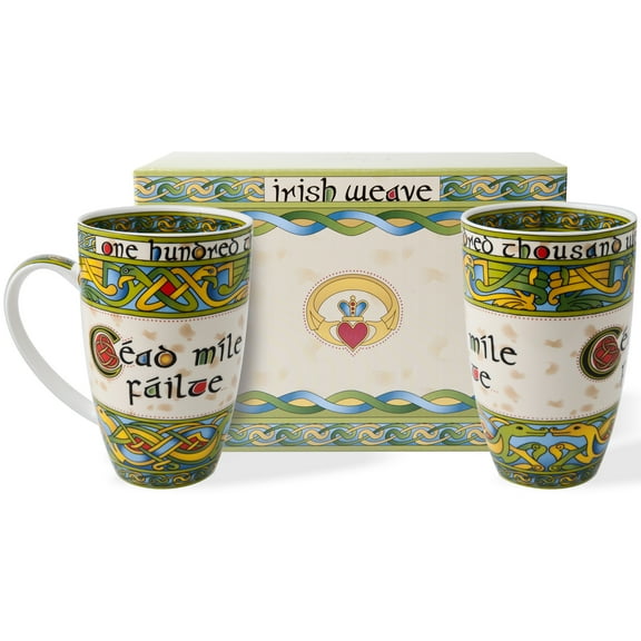ROYAL TARA Irish Mugs Cead mile Failte Set of 2 Cups Made of New Bone China 400 ml/14 fl oz Gift Box Designed in Ireland