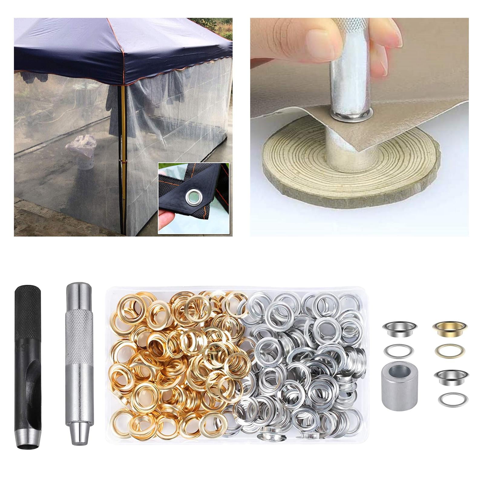 GUOOL 120 Sets Grommet Eyelets with Washer, 3 Grommet Setting Tool Storage Box for Tarpaulin Fabric Craft Making Leather Crafting Shoes