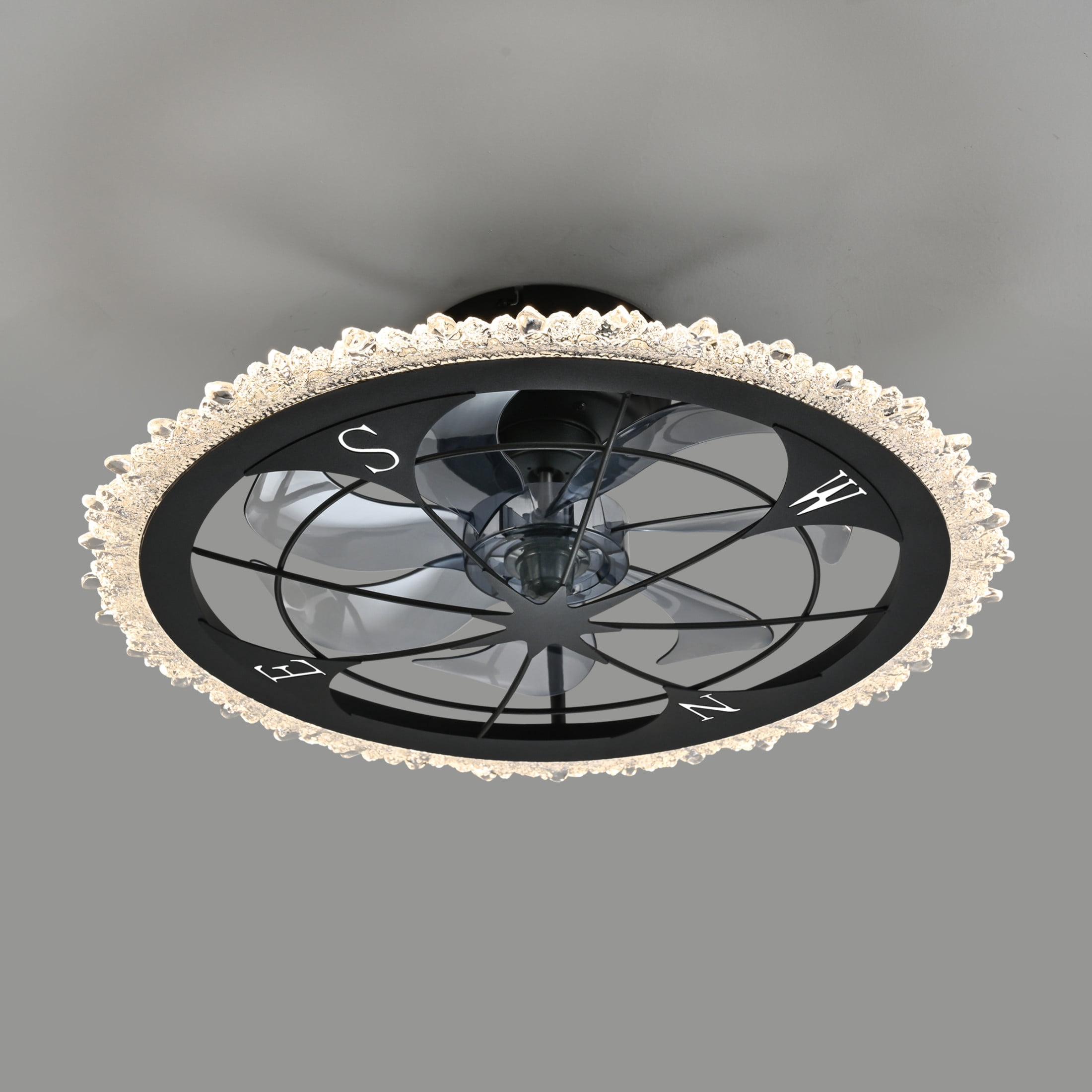 GDF Studio 21" Vintage Caged Ceiling Fan with LED Lights, Remote & App Control, Rustic Flush Mount Fandelier, Matte Black