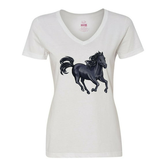 Inktastic Beautiful Galloping Black Horse Women's V-Neck T-Shirt