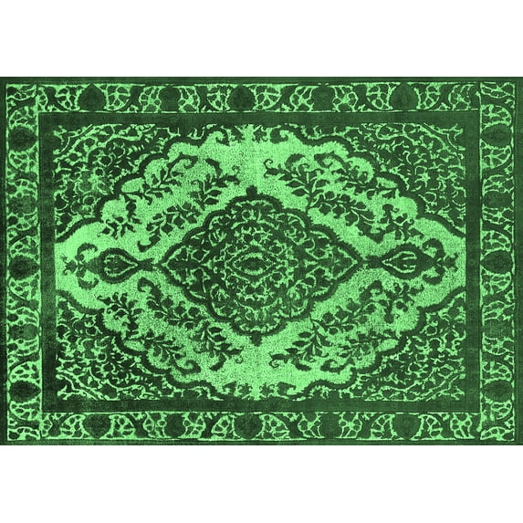 Ahgly Company Indoor Rectangle Oriental Emerald Green Industrial Area Rugs, 5' x 8'