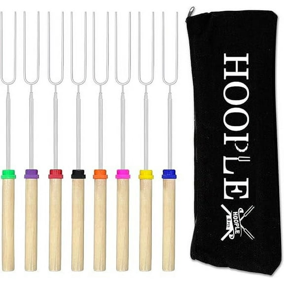 Marshmallows Roasting Sticks 32Inch With Canvas Bag, Camping Accessories for Smores Skewer. Extendable Stainless Steel Forks for Roasting Hot Dogs, Safe BBQ Fork for Campfire. (8PACKSET)