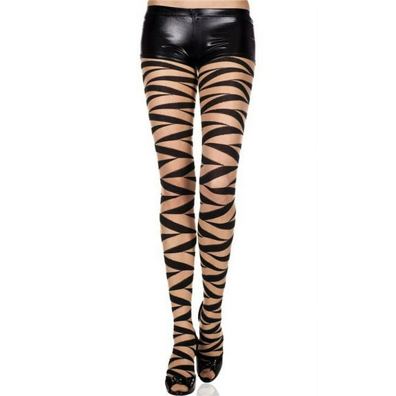 Music Legs Women's Women's 7268-BEIGE-BLACK Strappy Ribbon Wrap Spandex Pantyhose; Beige & Black 7268-BEIGE/BLACK