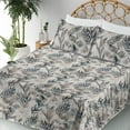 thumbnail image 3 of Ambesonne Bohemian Fitted & Flat Sheet with Shams 4 Pcs Set, Feather Look Leaves Print, Full, Warm Taupe Teal and Blue, 3 of 5