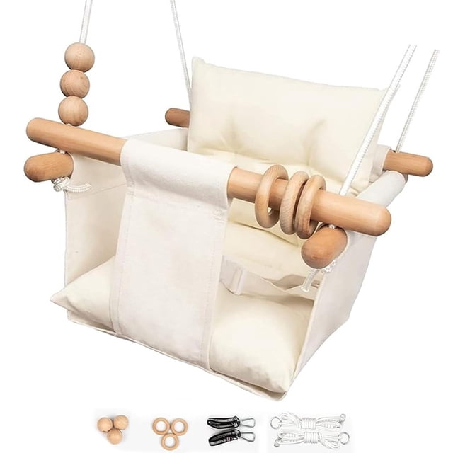 Tislly - Asiento columpio para bebé con cinturón de seguridad para interiores, columpios de lona par multicolor