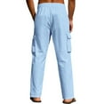 thumbnail image 3 of JTieacloth Casual Pants for Men Men's Fashion Solid Color Linen Casual Pants Breathable Cargo Pocket Loose Casual Wide Leg Pants Blue, 3 of 6