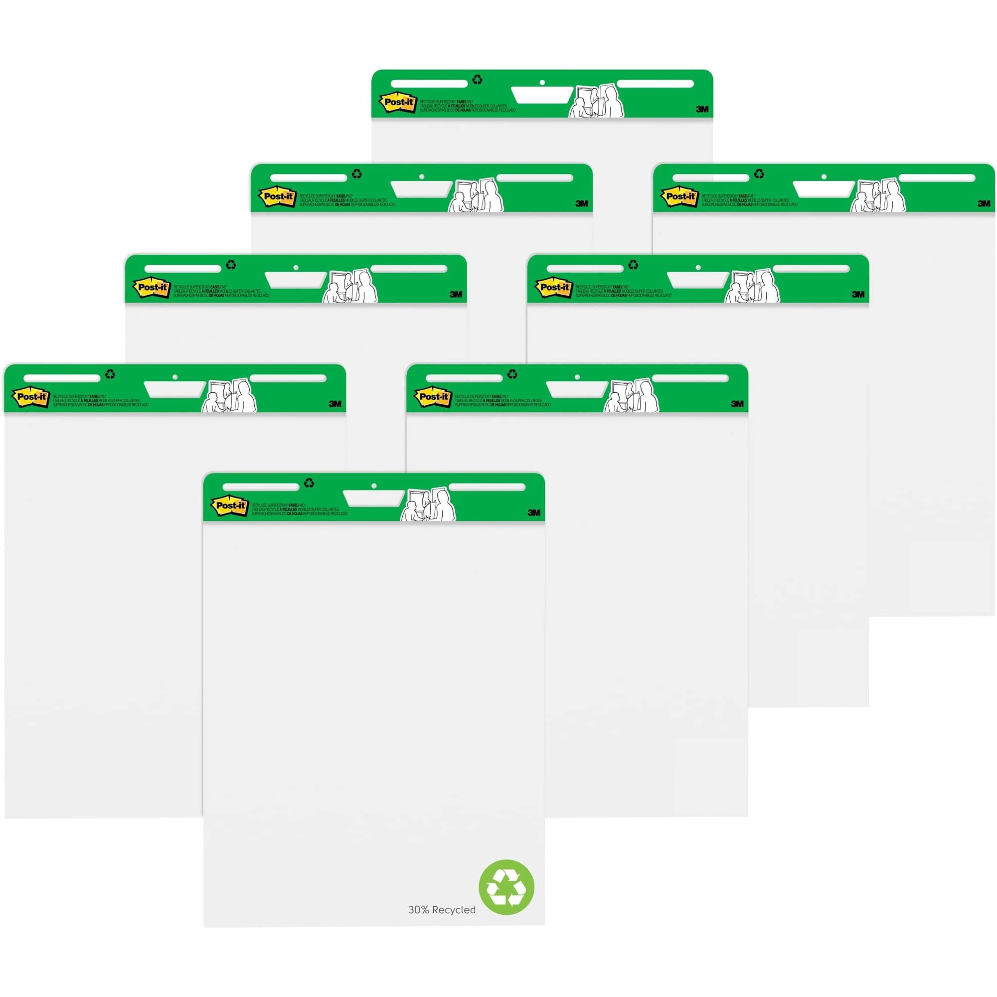 Post-it® Super Sticky Easel Pads, 25" x 30", 8 Pads, 30 Sheets/Pad, 30% Recycled, School Supplies for Classrooms, White