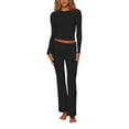 thumbnail image 5 of Elippeo Women Pants Suit, Elegant Long Sleeve Crew Neck T-shirt with Low Waist Flare Pants Office Outfit, 5 of 7