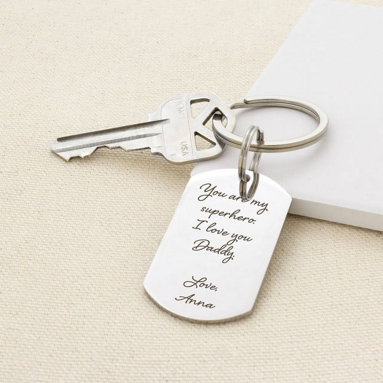 Anavia Personalized Actual Handwriting Dog Tag - Engraved Father's Day Dog Tag - Gift for Dad - Customized Hand Writing Message for Dad - Custom Personalized Keychain