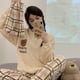 thumbnail image 5 of Pijamas de franela gruesa de otoño e invierno para mujer, pijamas cálidos de manga larga para niña, conjunto de ropa para el hogar de polar coral, 5 of 6