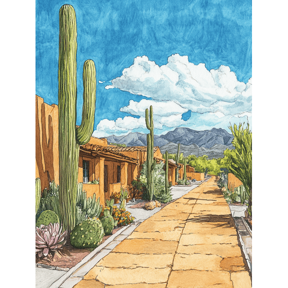 Desert Cactus and Southwestern Adobe Canvas Print/Wall Art， Perfect for Living Room， Bedroom， Office， Hallway， and Dining Room Decoration.