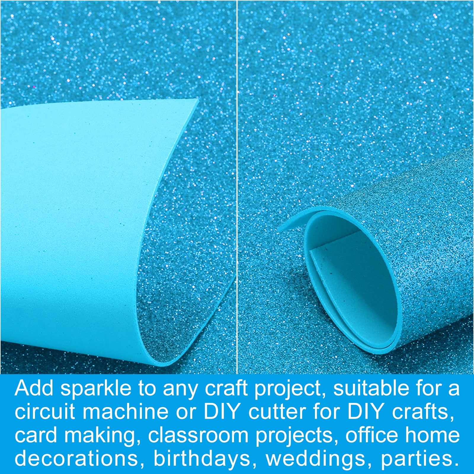 Uxcell 2mm(1/10") Thick Non Adhesive Glitter Foam Sheet 16x24inch(40x60cm) Light Blue, EVA Shiny Foam Board for Craft, 6 Pcs