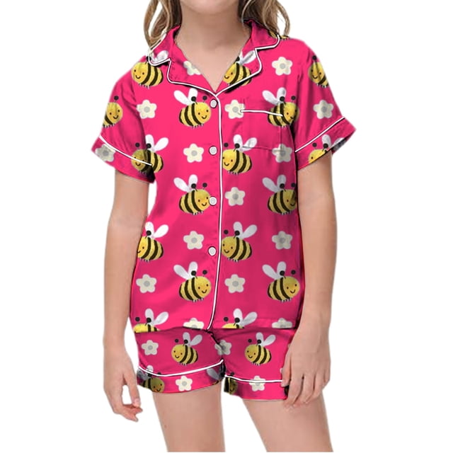 Kids V Neck Printed Short Pajama Set Boys Girls Sleepwear Spring Summer Loungewear Clothes