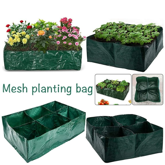 Fabric Raised Garden Bed, 4 Grids Plant Grow Bags, Planter Raised Beds for Growing Vegetables Potatoes Flowers for Outdoor Gardening , Rectangle Planting Container, Gardening supplies