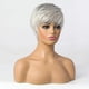 thumbnail image 3 of Pelucas cortas de mezcla de cabello humano gris plateado para mujer, peluca de corte Pixie de cabello natural, ligera/transpirable/suave (color 101) brillar Electrónica, 3 of 5