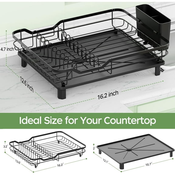 Stainless Steel Dish Drying with Drainboard, 16.2" x 12.6", Rustproof Kitchen Utensil Holder