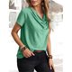 thumbnail image 4 of Mujer Cuello Alto Manga Corta Top Color Puro Casual Elegante Verano Jersey Camiseta Verde Claro M, 4 of 7