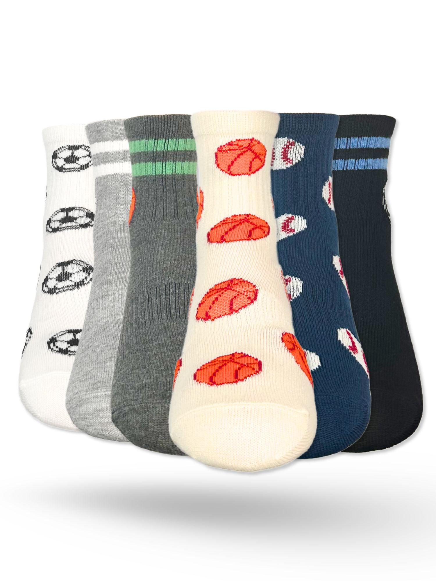 Wonder Nation Boys Sport Balls Mid-Crew Socks, 6-Pack, Sizes S-L