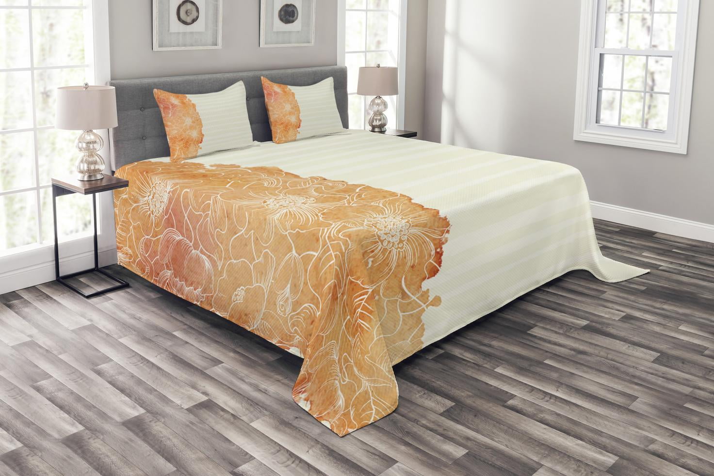 Flower Bedspread Set King Size, Tropical Exotic Hawaiian Island Floral