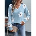 thumbnail image 6 of Female Oversized V Neck Fuzzy Sweaters Casual Loose Long Sleeve Chunky Knit Pullover Jumper Tops Light Blue XL, 6 of 9